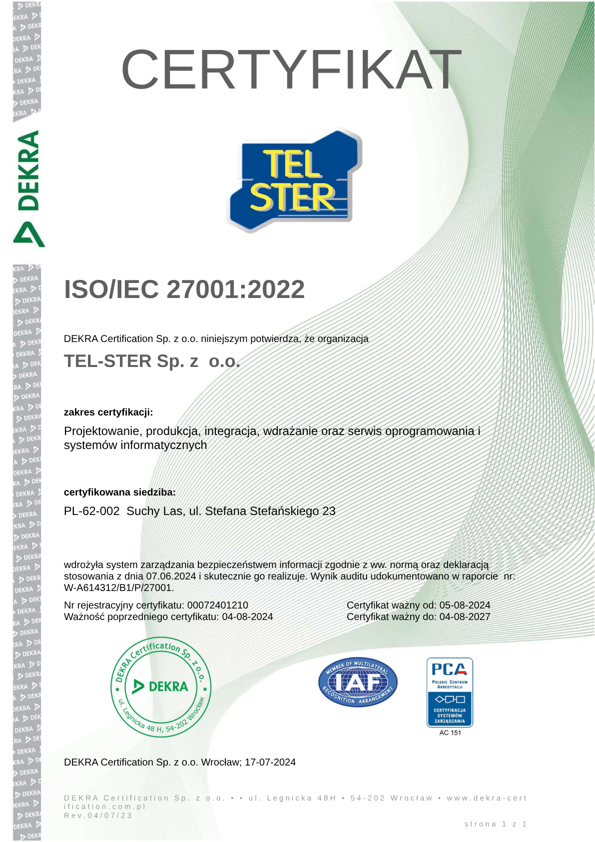 ISO 27001 | TEL-STER Sp. z o.o.